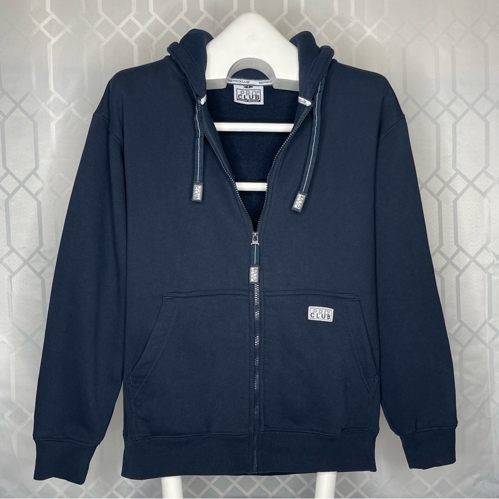 Pro Club Heavyweight Navy Blue Full Zip Fleece Hoodie Size Small
